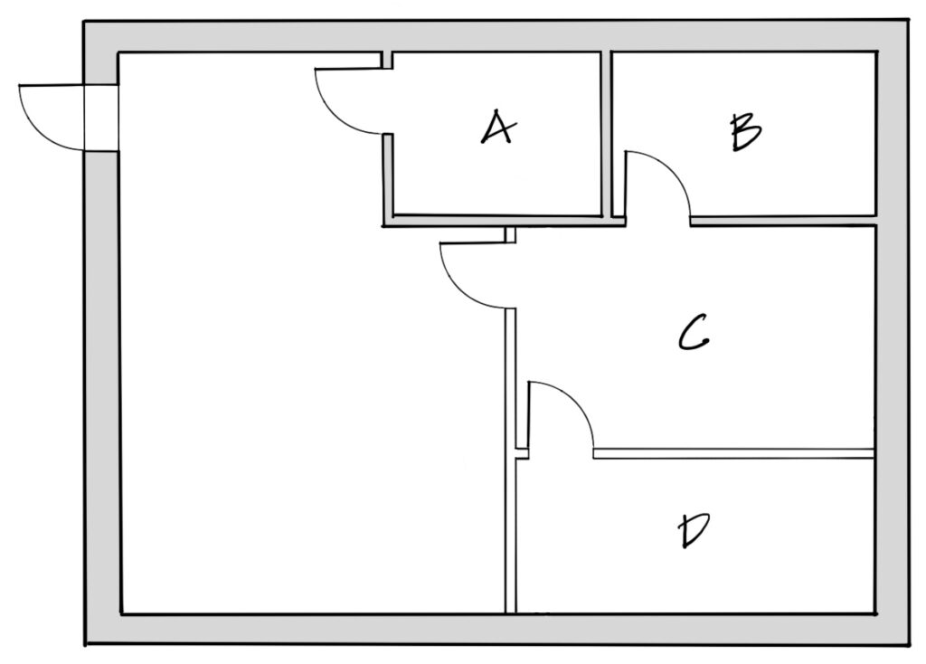 l’ajout des pièces C et D modifie l’accès à l’issue. Auparavant, la personne située à l’emplacement des pièces C et D pouvait évacuer directement par l’issue extérieure. Désormais, elle doit franchir une ou deux portes.